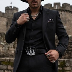 Men Women Black Metal Fashion Belt Buckle Fashion Big King Crown Silver Bling
