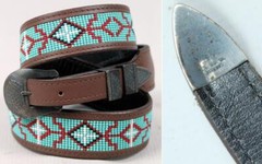 UNCLE SAM W Sterling Silver Buckle Navajo Native Turquoise Beaded Leather BELT