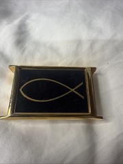 Vintage Aurum Dallas Christian Fish Interchangeable Belt Buckle Gold Tone