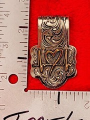 HEARTBEAT EMBLEM~HAND ENGRAVED MONEY CLIP $GERMAN SILVER & JEWLERS BRONZE