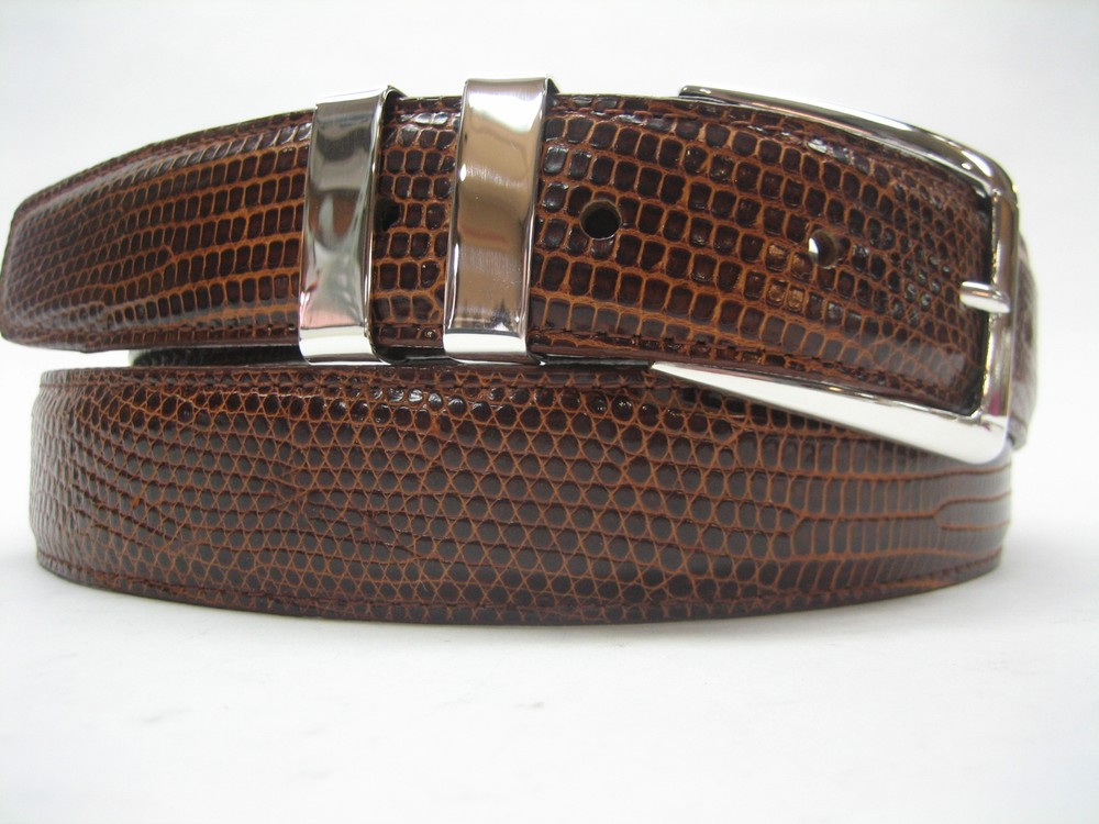 Sterling silver 925 three piece buckle set and Genuine Lizard 30 mm belt U.S.A..