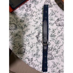 Mens belt with canvas golf clubs, navy with black leather and silver buckle NEW