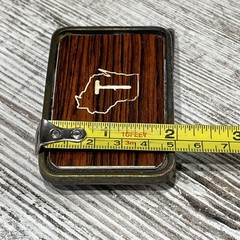 Vintage Wisconsin Belt Buckle ~ 1970’s Hand Made Wood Inlay WI State Outline “T”
