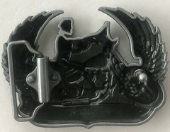 HELL ON WHEELS BELT BUCKLE – SKULL – FLAG ON TANK – BIKER