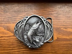 Vintage Western Fishing Belt Buckle Leaping Trout Outdoor Sportsman