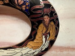 Cloisonne Enamel Buckle Asian Woman Butterfly Floral Goldtone