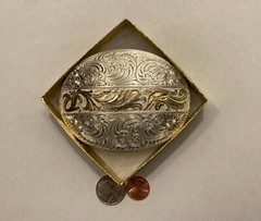 Vintage Metal Belt Buckle, Silver and Brass, Angie and BJ, 2 of Hearts Forever
