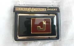 BUXTON BUCKLE X CHANGE INSERT MONOGRAM LETTER J VINTAGE ORIGINAL PACKAGE MENS