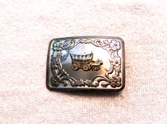 CLASSIC BELT BUCKLE SOUTHWESTERN COVERED WAGON TRAIN WHEELS SILVER TONE BB16