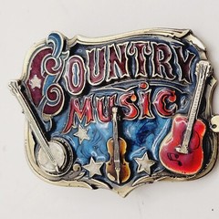 Vintage Country Music Belt Buckle Western Guitar Banjo Fiddle 1982 Heavy