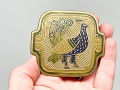 3 Handmade India Brass Belt Buckle Geometric Brutalist Cloisonné Enamel Vintage