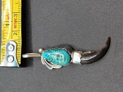Vintage Signed SON OF BEAR Navajo Silver Turquoise, & Faux Bear Claw Pendant