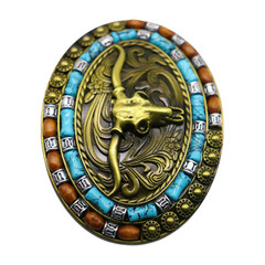 New Men Women Rusty Gold Metal Buckle Western Fashion Bull Long Horns Cow Texas