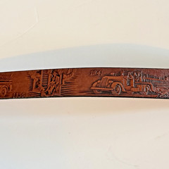 Vintage Dalmatian Belt Buckle W/ Firemen, EMTs & Fire Trucks Leather Belt XL