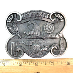 Vintage Dart Russell Kansas 50 Years Prairiesta Western Metal Belt Buckle 19/500
