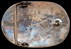 Sterling Silver Belt Buckle Turquoise Coral Inlaid Oval Vintage