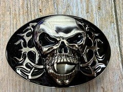 Creepy Flaming Vampire Skull with Fang Gothic Punk Pre Loved Belt Buckle