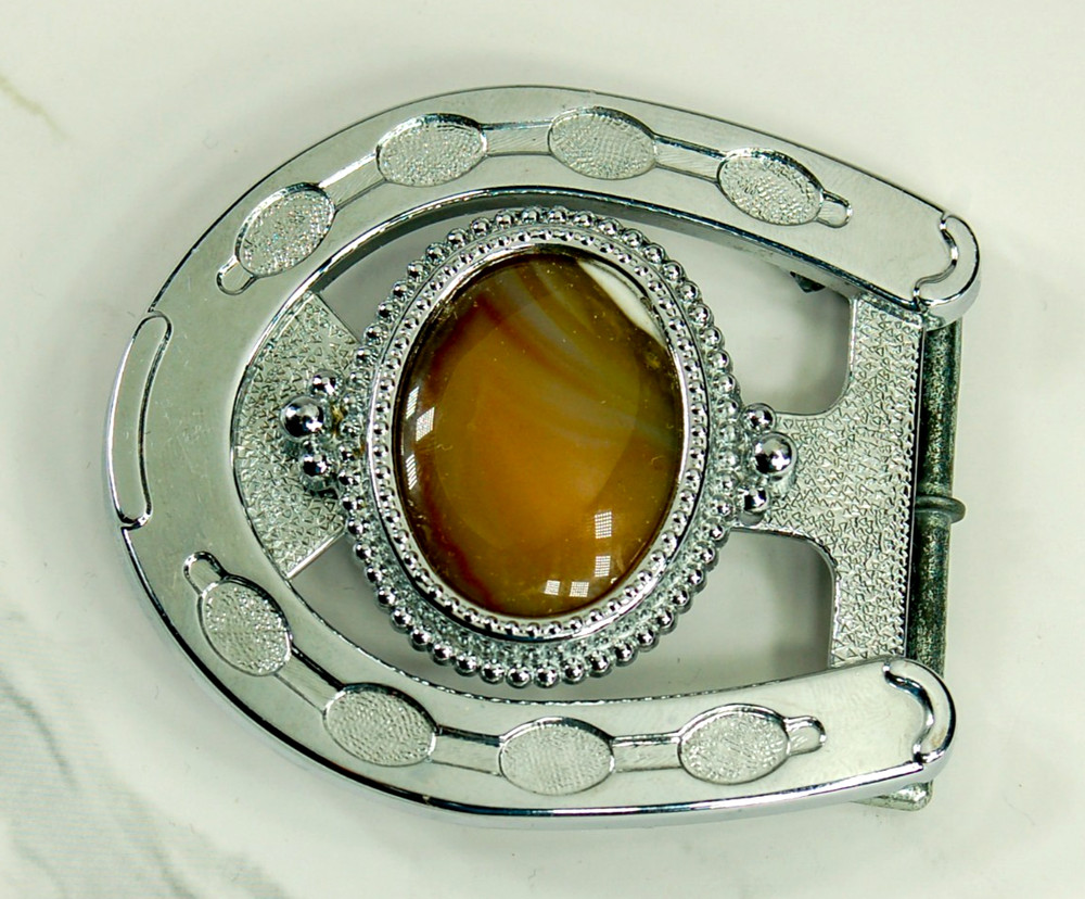 Horseshoe western belt buckles for men brown oval agate stone