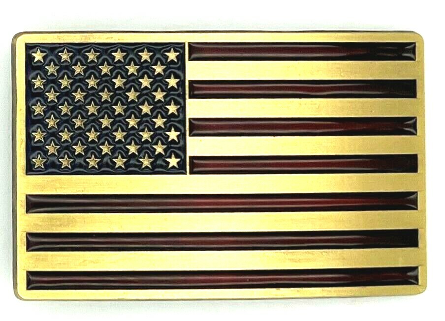 Brass Tone American Flag Enameled Belt Buckle New