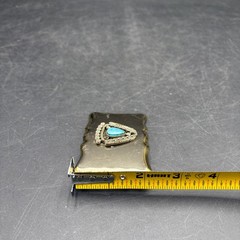 Vtg Native American Theme Belt Buckle Faux Turquoise Scalloped Edge Southwestern