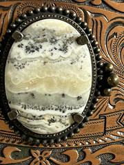 Agate Gemstone Bronze Western Style Belt Buckle, Pre-Owned