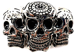 Three Multi Skulls Belt Buckle Biker Gothic New