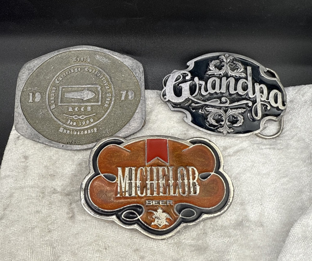 Vintage Belt Buckle Lot Michelob Grandpa Heavy