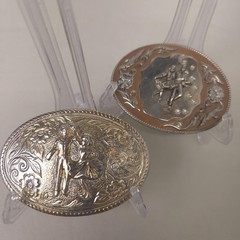Aminco Belt Buckle Lot Mens Silver Western Heritage Floral Dancing Couple Set 2