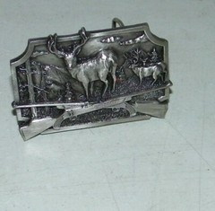 Vintage Siskiyou Pewter S-10 Belt Buckle Buck Deer Elk Hunting Rifle Guns 1982
