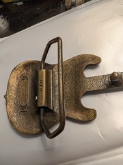 Gold Tone Solid Brass Antique Guitar Music Novelty Metal Belt Buckle 1980