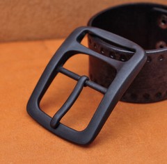 1-1/2&Prime; Heavy Duty Solid Black Matte Center Bar Leather Belt Buckle Replacement