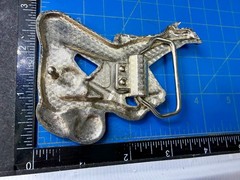 Woman Hugging V-Twin Engine with Red Enamel Hair Novelty Figural Belt Buckle