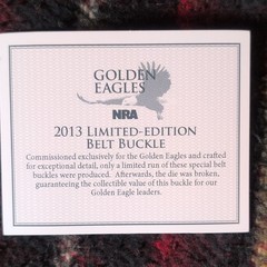 NRA Golden Eagles 2013 Limited Edition Gold Metal Eagle Belt Buckle 2in Fit