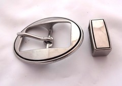 Jeremiah Watt Oval Belt Buckle and Loop Smooth Grooved Stainless Steel 1 1/4&Prime;