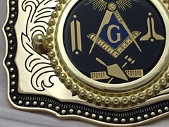 Masonic Symbols Belt Buckle Western Style Black and Gold (W167)