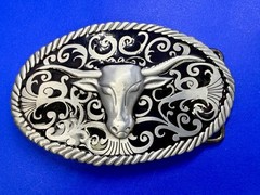 Longhorn Head Steer Cow Bull Two Tone Western Rodeo Style Belt Buckle