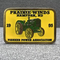 Vintage Pioneer Farming Belt Buckle Mens Yellow Prairie Winds John Deere 1995