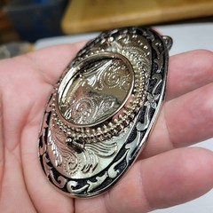 Vtg NOS Silver Dollar Coin Gem Stone Holder Bezel Belt Buckle Black Inlay Empty