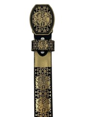 Black Gold El Centenario Charro Leather Belt 2&Prime; Oval Chrome Buckle Black Inner
