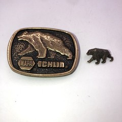 Vintage NAPA Echlin Grizzly Bear Belt Buckle & Lapel Pin Lot – Made in U.S.A.