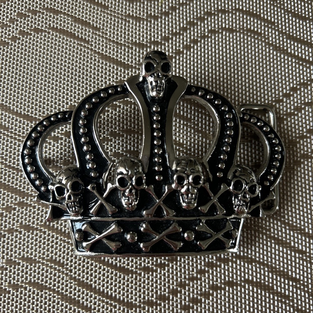 WESTSIDE CA Crown With Skulls Metal Biker Motorcycle Gothic Belt Buckle 3”x4”