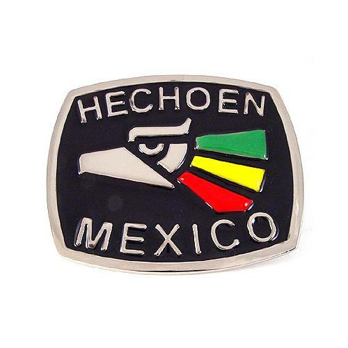 HECHO EN MEXICO Mexican Black & Silver Enamel Metal Men Belt Buckle