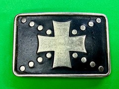 Centered Iron Cross Religious Gothic Punk Biker Vibe Leather Metal Belt Buckle