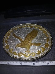 American Bald Eagle Western Belt Buckle Engraved Floral Oval Gold Silver