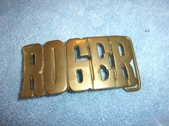 Vintage ROGER Belt Buckle Solid Brass Nick-Name plate cut out bold letters