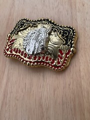 Western Buckle Gold Silver Red Black Red Horse Cowboy Buckle 2 » Hebilla Vaquero
