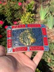 Western Red Buckle Gold Silver Horse Head Cowboy 2 »Buckle Hebilla Vaquero
