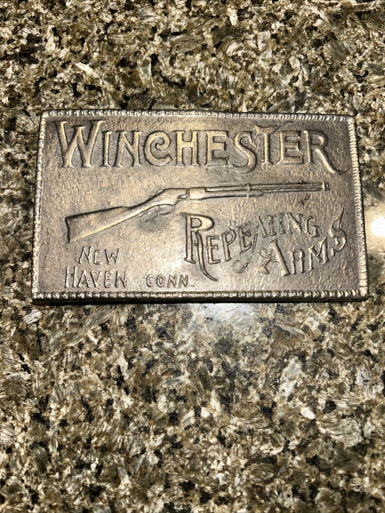Winchester Repeating Arms New Haven Conn. Rifle Guns Vintage Brass Belt Buckle