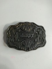 Vtg Oden NC Brass Belt Buckle 70s Name JERRY Personalized Ornate
