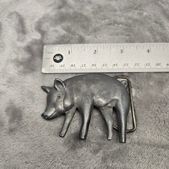Vintage Ecological Chemical Co Pig Belt Buckle Pewter Tone Animal Freeport NY